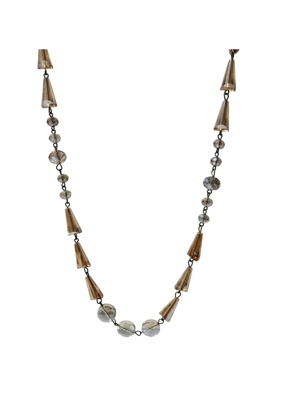 Long Beaded Station Necklace Smoky Gray Faceted Brown Cone Beads Layering Women